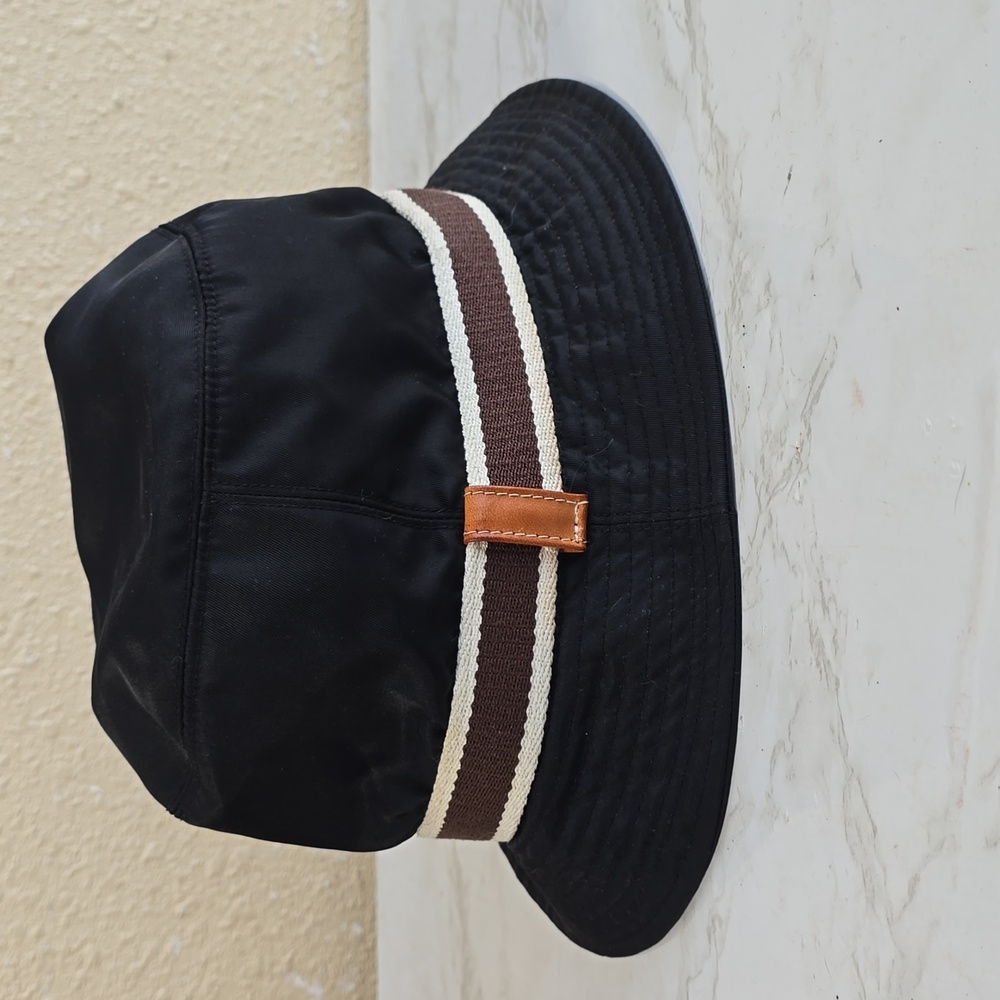 Coach Stylish Black Bucket Hat with Brown and White Band